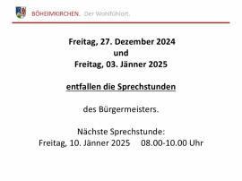 2024.12.23 | Entfall Bürgermeistersprechstunde-